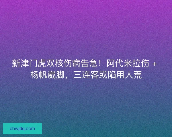 新津门虎双核伤病告急！阿代米拉伤 + 杨帆崴脚，三连客或陷用人荒